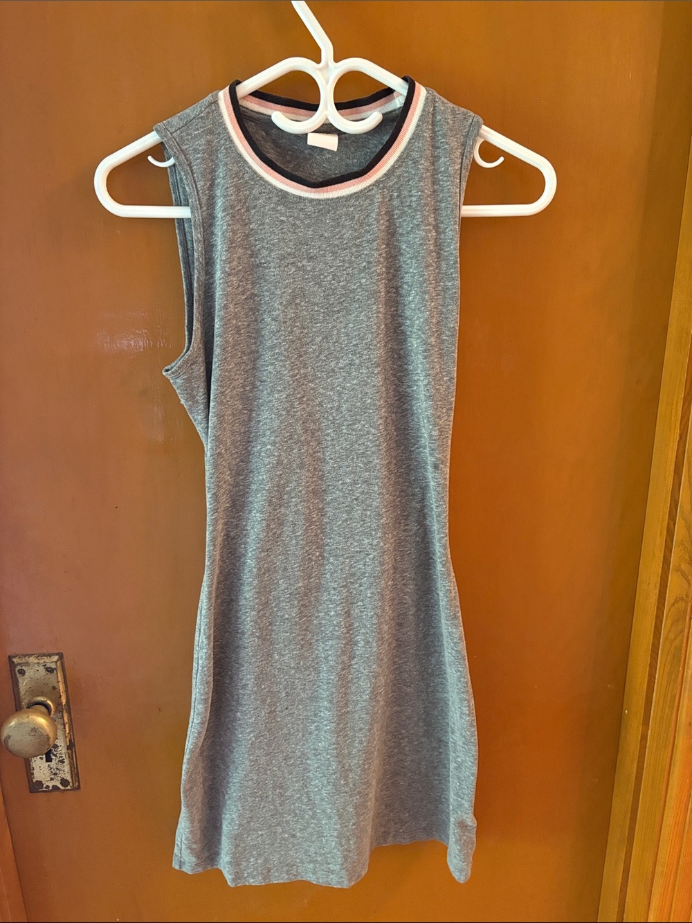 Lole Gray Sleeveless Backless Tank Dress with Pink-Trim Neckline